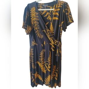 Next Black and Gold Leaf Print Midi Dress